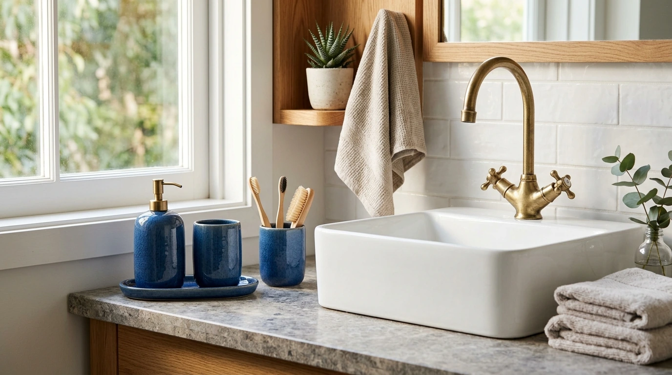 Deep Blue Crackle Ceramic Wash Set for a Spa Vanity