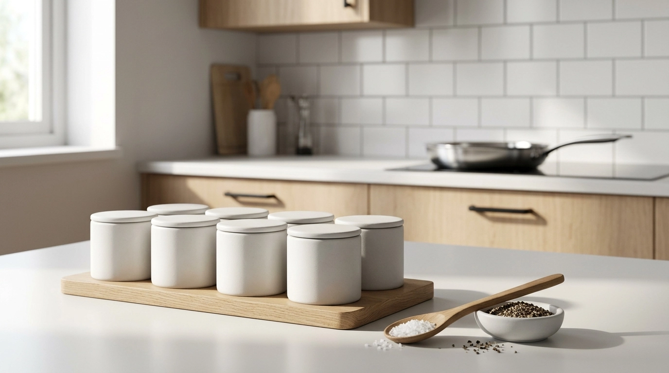 Nordic White Ceramic Spice Jars for a Tidy Kitchen