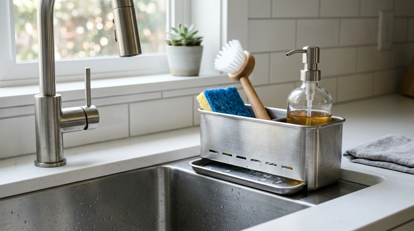 Rustproof Stainless Sink Caddy for Sponge & Brush